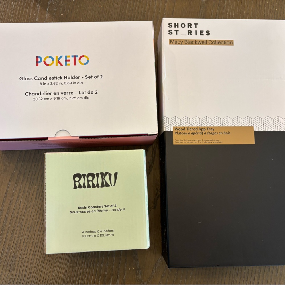 NIB FabFitFun Hostess Set — Glass candlestick, coasters, and appetizer tray